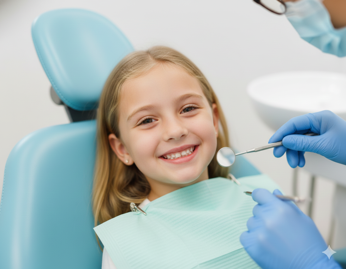 Niña feliz en el dentista